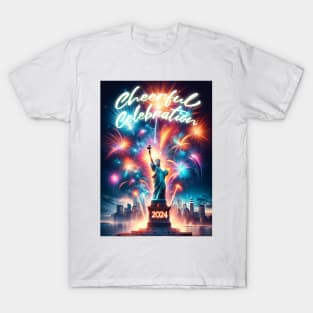 Liberty's New Year Celebration 2024 - Fireworks Spectacle Artwork T-Shirt